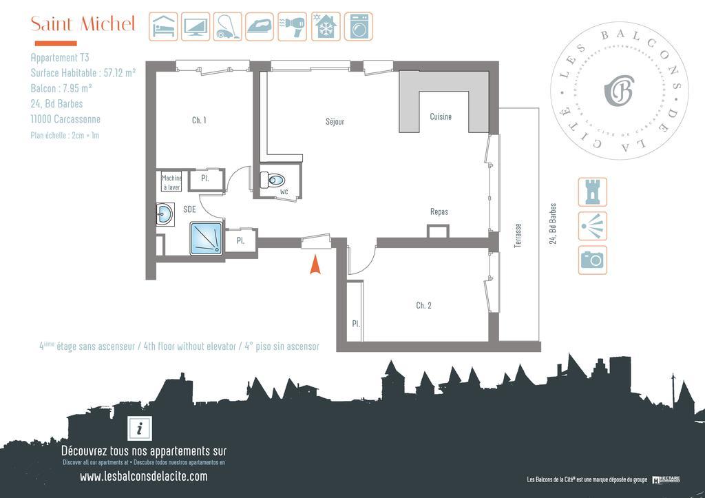 קרקסון Appartement Le Saint Michel - Les Balcons De La Cite מראה חיצוני תמונה